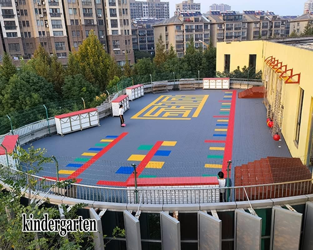 Modular Interlocking Floor Tiles 53CM - Weatherproof Non-Slip Sports Mat for Outdoor Basketball, Tennis Courts & Amusement Parks, Durable & High Temperature Resistant, Blue - 1 Piece