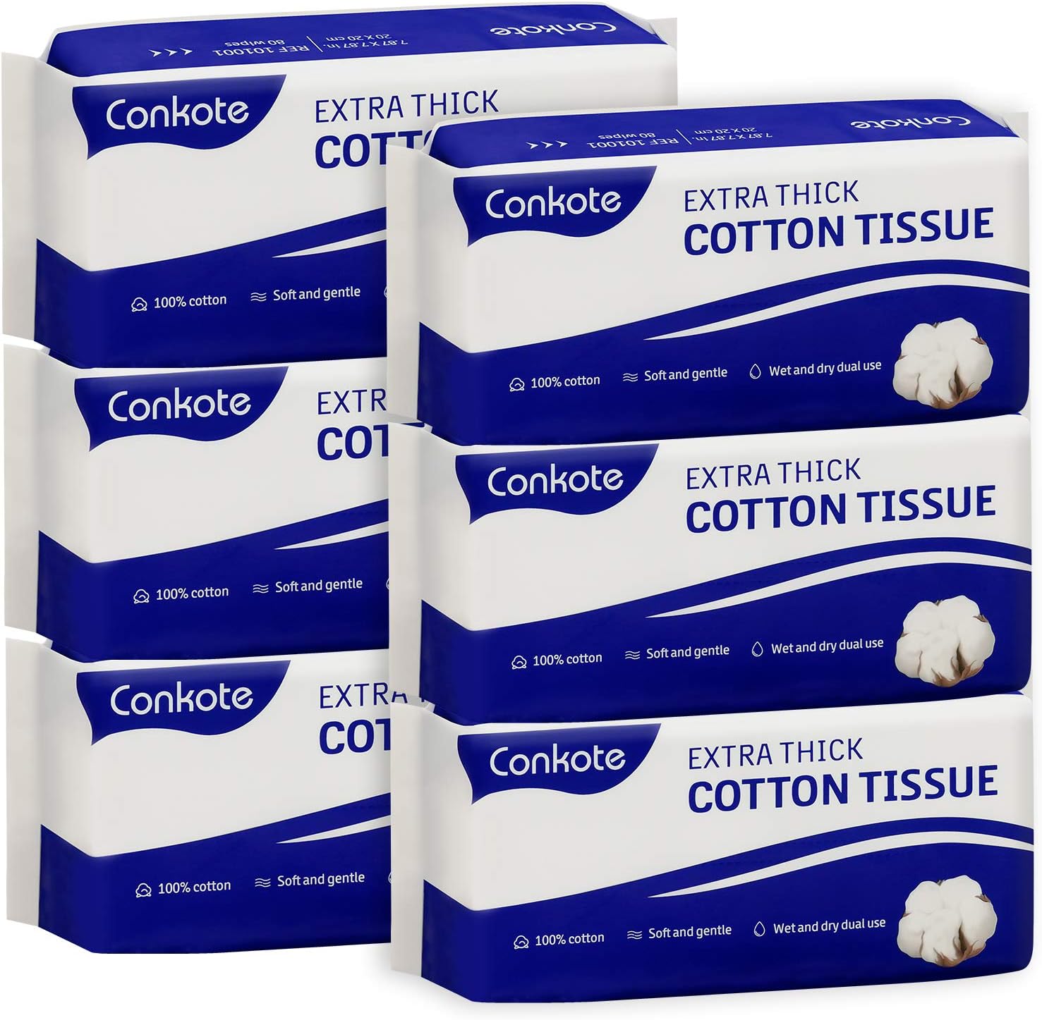 Soft Dry Wipes 6 Pack, Extra Thick, 100% Cotton Towel for Sensitive Skin, Great for Face Cleaning, Makeup Removing and Surface Cleansing