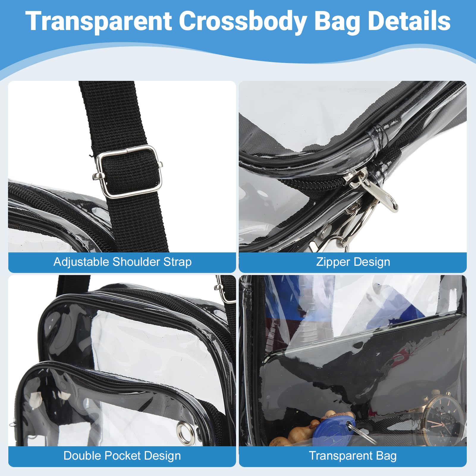 plplaaoo Borsa da Stadio Trasparente, Borsa Grande a Tracolla Trasparente, Borsa a Tracolla Trasparente a Tracolla, Regolazione in PVC antisporco e Borsa a Tracolla Trasparente Resistente all'Acqua