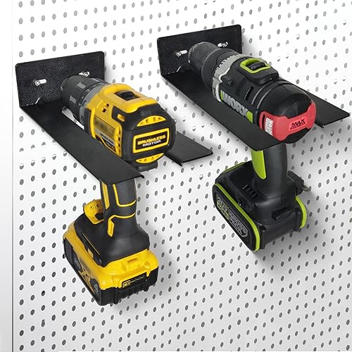 2 organizadores de herramientas eléctricas de acero de metal resistente, soporte de taladro eléctrico de fácil acceso, soporte de pared,