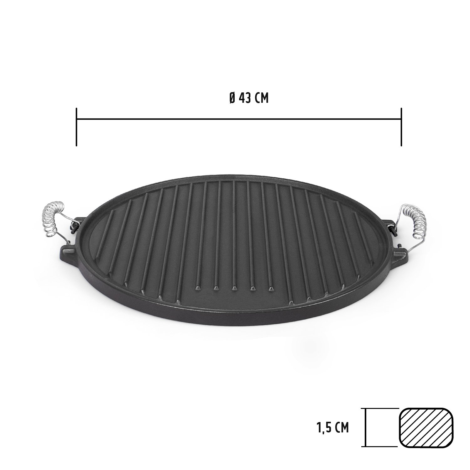 Rustler Round Cast Iron Griddle Pan for BBQ with Enamel Coating