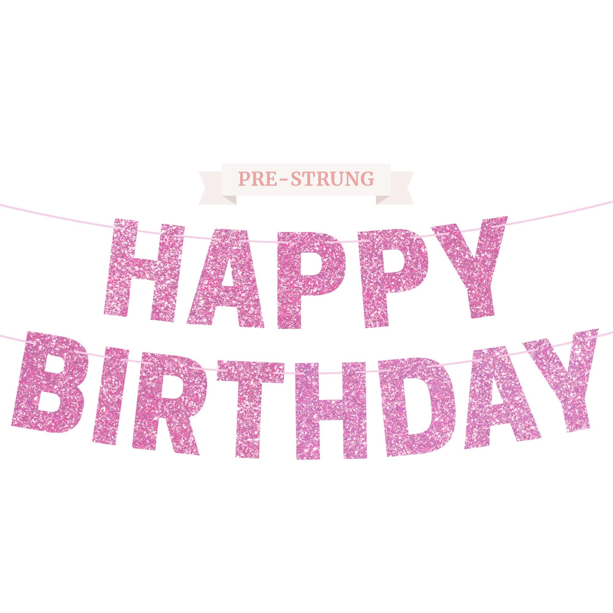 Gold Glitter Birthday Banner - Pre-Strung & Ready to Hang -17
