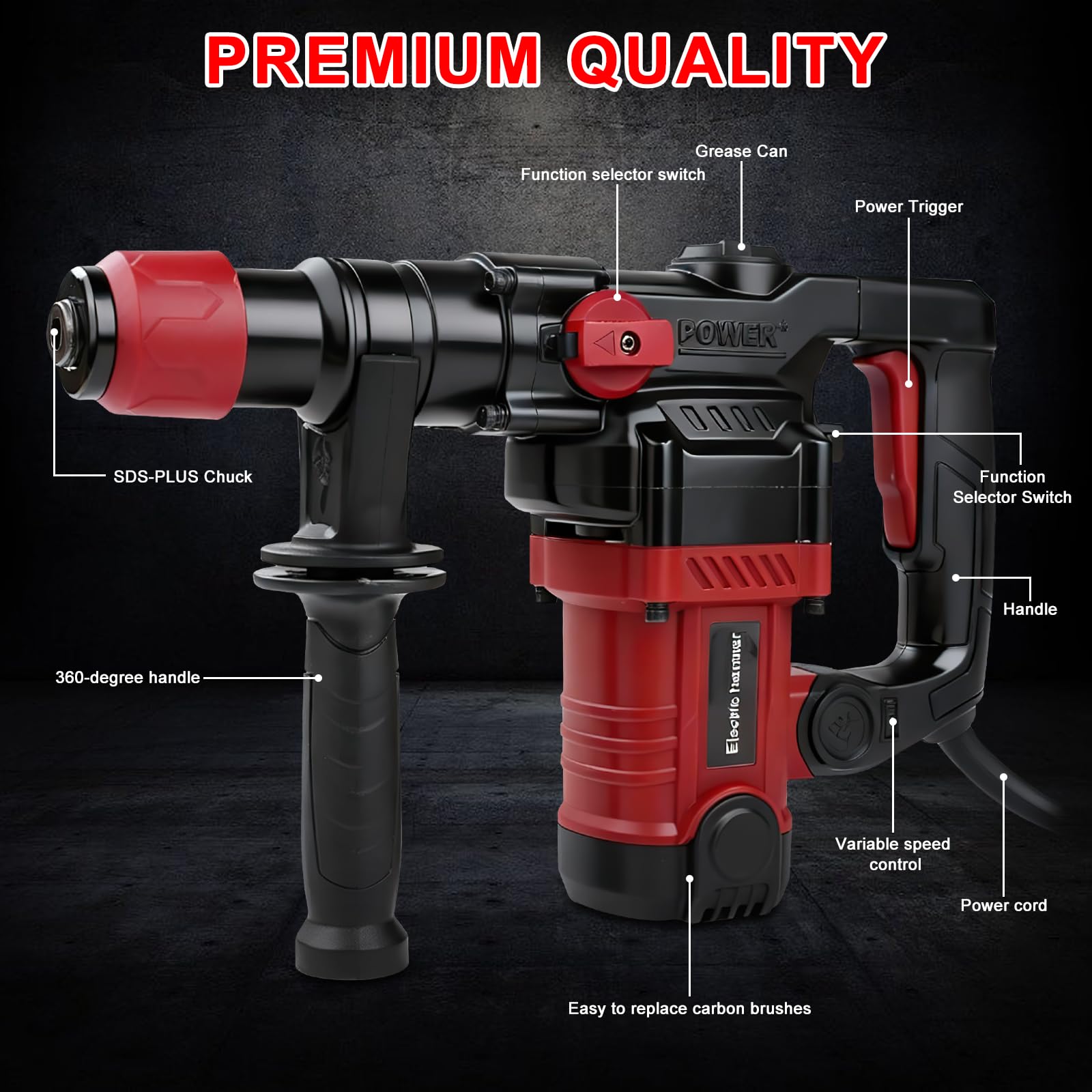 Martello Perforatore SDS Plus con Filo 1300W 6J, 4 in 1 Trapano a Percussione Cablato, 6 Velocità 4000RPM, Frizione di Sicurezza e Maniglia Antivibrante, Perfora Cemento e Mattoni Senza Sforzo