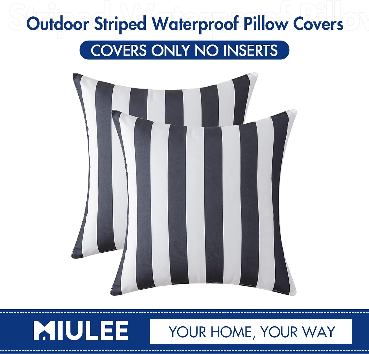 MIULEE Pack of 2 Christmas Outdoor Pillow Covers Decorative Waterproof Throw Pillow Cases Mordern Striped Cushion Cases for Patio Spring Summer Couch Bench Garden 20x20 Inch Cream White
