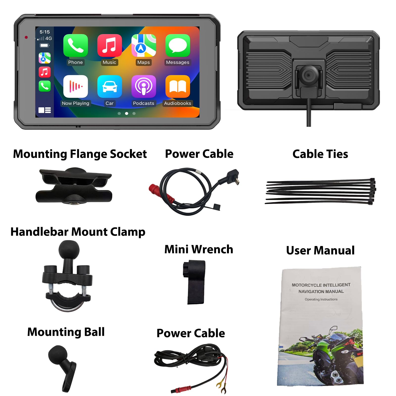 Sunweyer 5-Zoll Motorrad-Touchscreen, Tragbares Navigationsgerät mit Kabellosem CarPlay & Android Auto, GPS-Navigation, Dual-Bluetooth, IP68 Wasserdicht