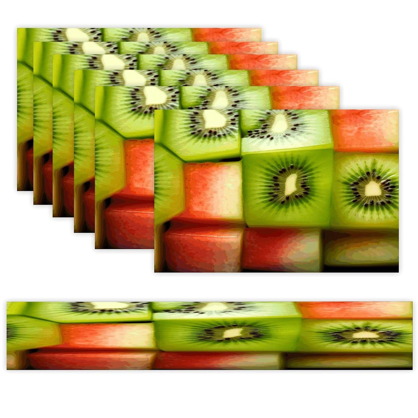 Kiwi Watermelon Table Runner and Placemats Set of 6 for Kitchen Washable Table Mats Heat Resistant Place Mats Non-Slip Place Mat Wipeable Placemat(6 Placemats+1 Table Runner)