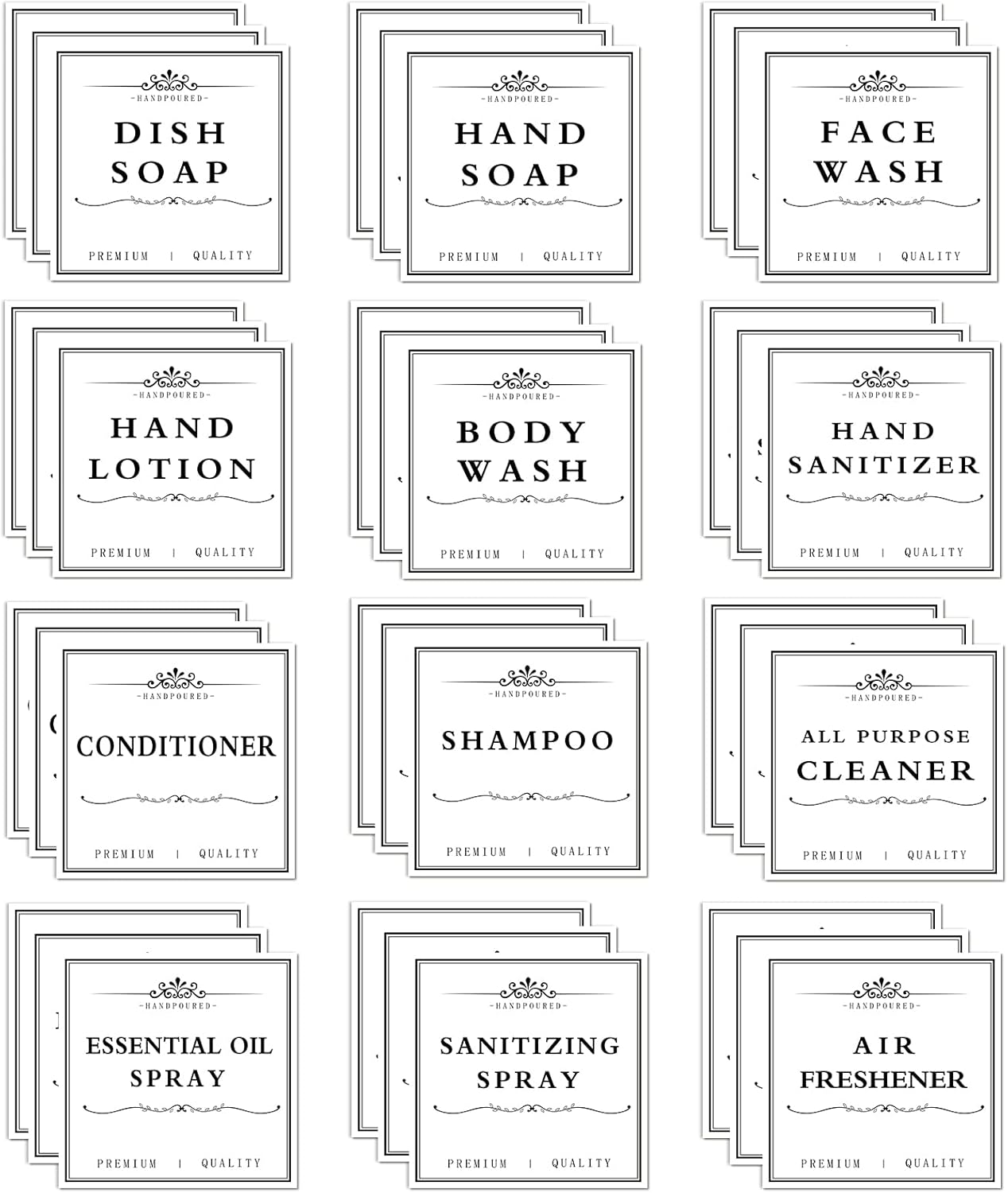 36PCS Waterproof Labels for Bottles, Hand Soap Lotion