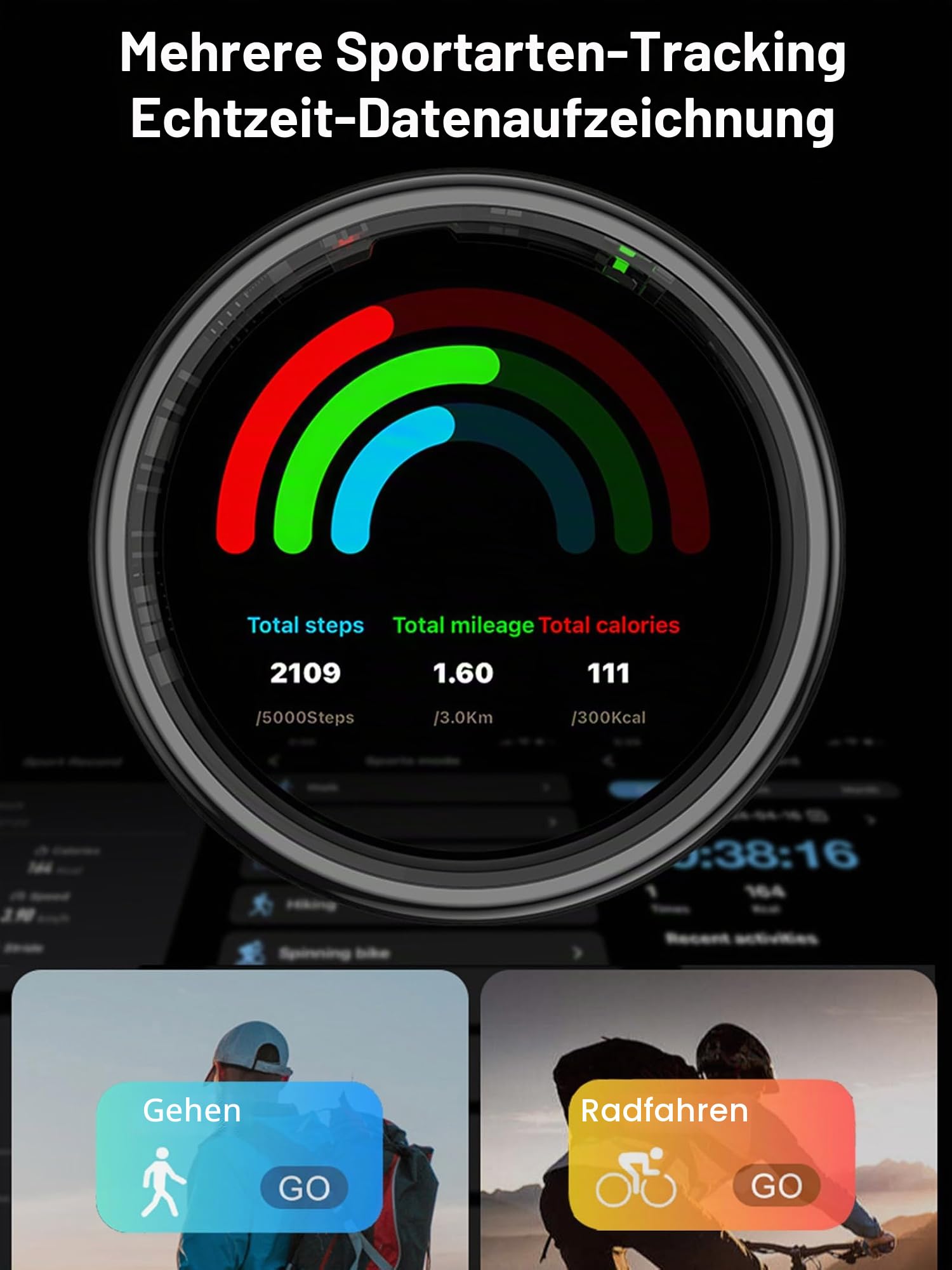 findtime Smart Ring Fitness Ring mit Display LED Anzeige Smartring Herren Damen Android iOS Schrittzähler Pulsmesser SpO2 Fitness Tracker Ring Schlaf Aktivitätstracker IP68 Tik Tok Scrolling Ring