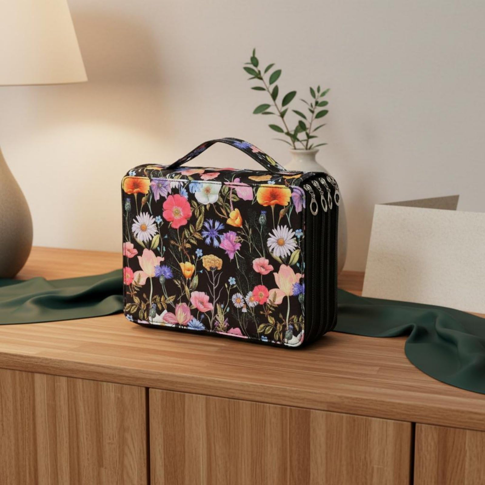 MagiDeal Astuccio Portamatite Multistrato Scomparti Organizer Portapenne Custodia Oxford Poliestere con Manico Rinforzato Adatto per Artisti Studenti Scuola Studio, Beige