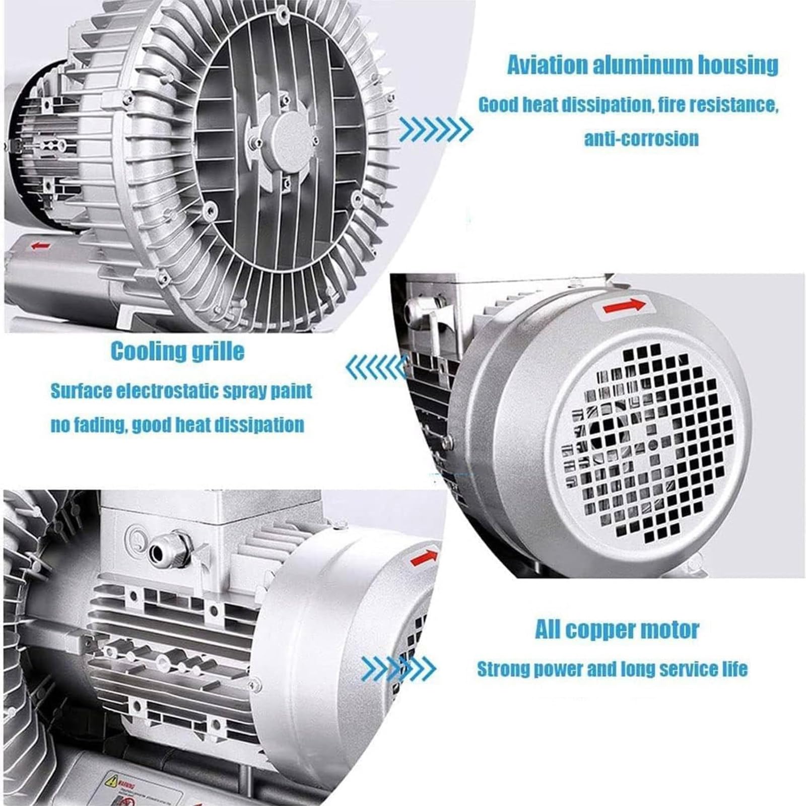 Ventilatore rigenerativo monofase WTTWW 220V 50Hz, Ventilatore ad Anello a vortice ad Alta Pressione, Ventilatore ad Anello, per Ventilatore centrifugo per Acquario (550W/0.74HP)