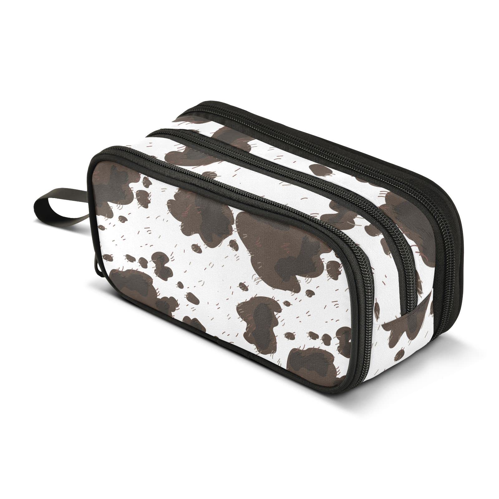 ZAZYXTJ Cow Print Pencil Case Large Capacity Pencil Pouch | 3 Compartment Storage Canvas Makeup Bag for School Office Teen Girl Boy Men Women