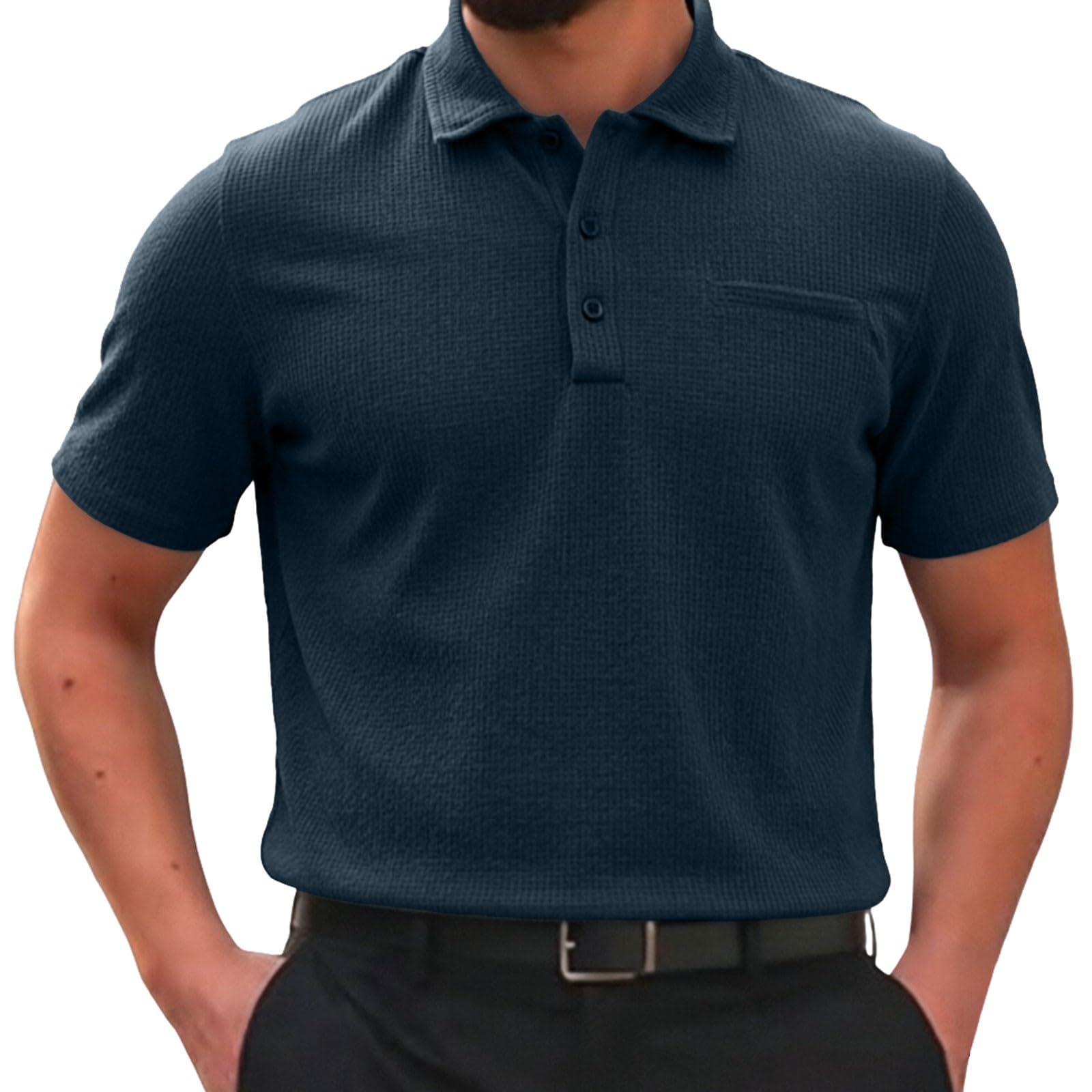 Polo Breeze para Hombre con Ajuste para Barriga Cervecera, Elástica y Secado Rápido, Cuello Texturizado Manga Corta para Golf y Casual, Ultra Cómoda Sedosa Transpirable