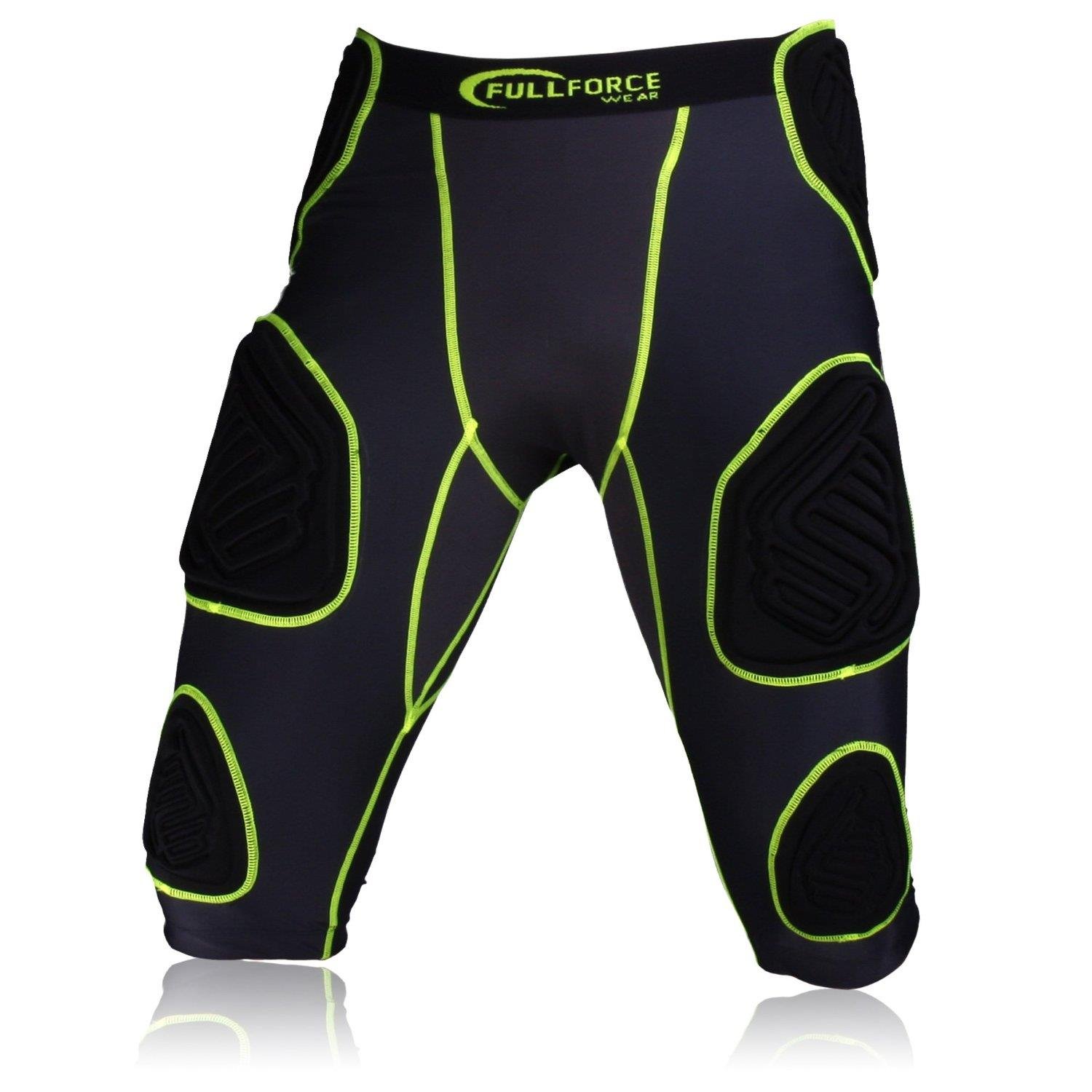 Full Force American Football Unterhose Shocc Lite 7 Pocket Pad, schwarz/neon grün, Gr. S-2XL