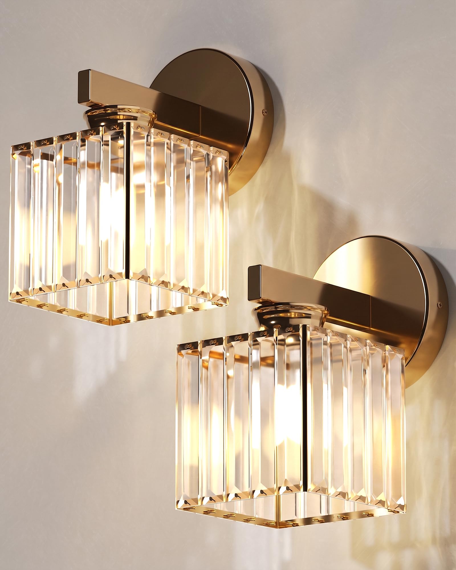 Crystal Wall Light Wall Sconces Set of 2, Hardwired Cube Sconces Wall