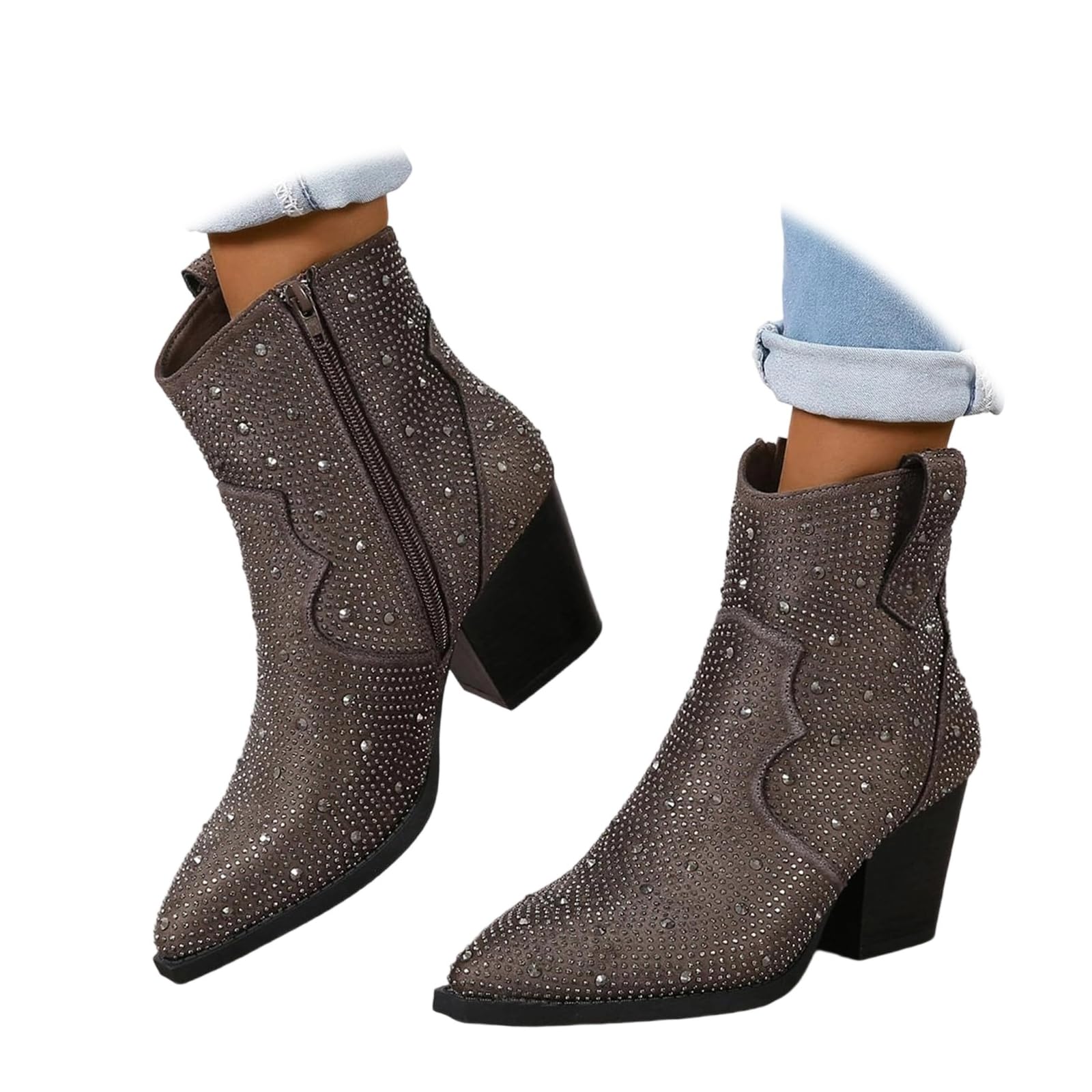 Womens Rhinestone Boots Sparkly Cowboy Booties Pointed Toe Bridal Wedding Western Studded Ankle Boots Cowgirl Short Boots