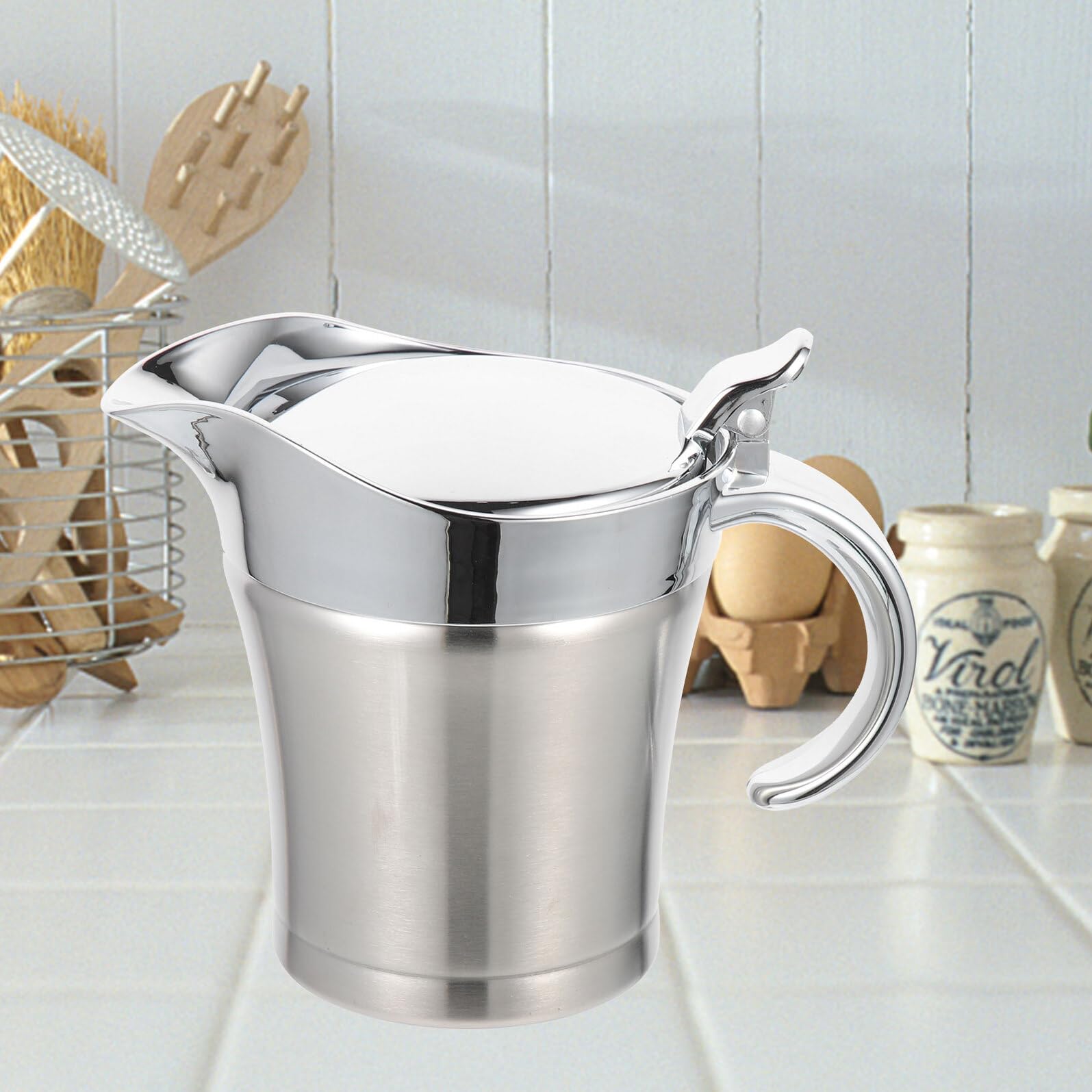 SOLUSTRE Dispensador de Salsa 500Ml Acero Inoxidable Vertedor sin Goteo Servir Salsas Frías y Calientes para Cocina y Restaurante