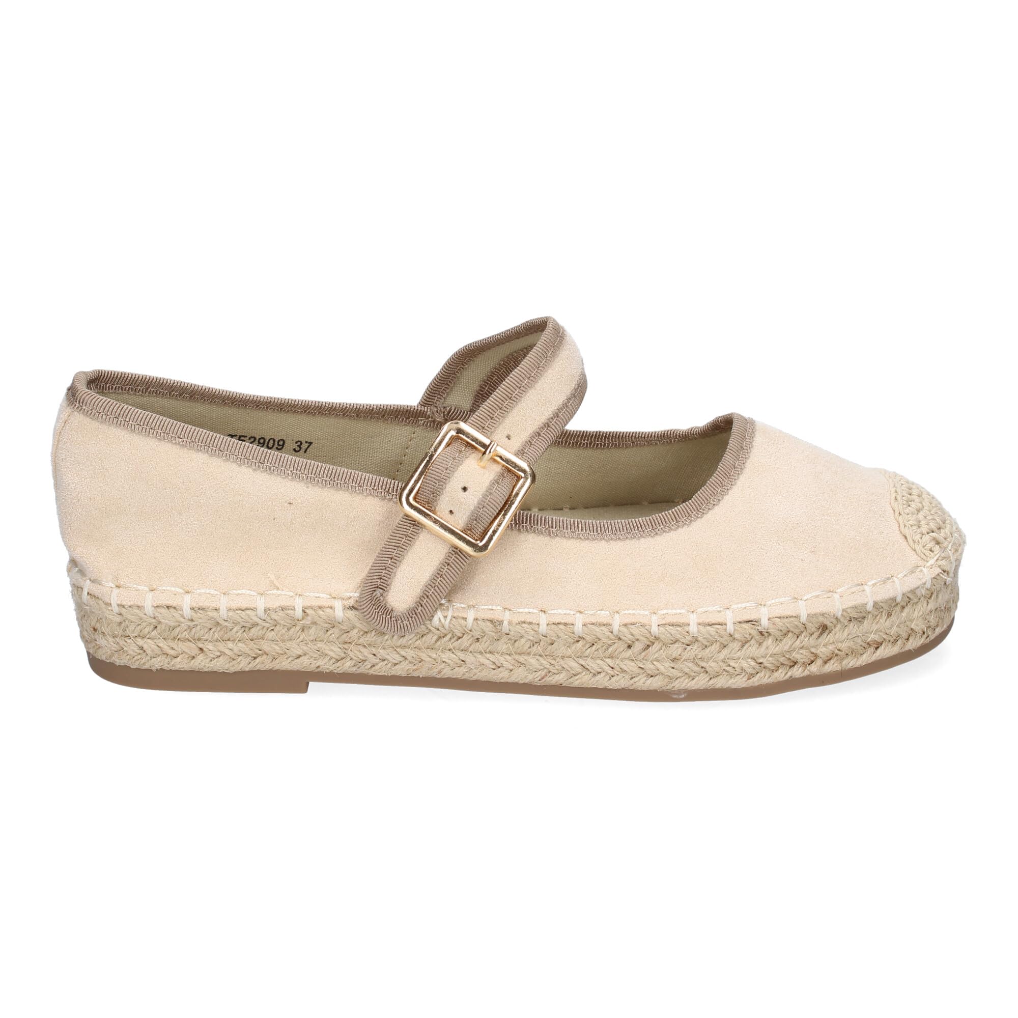 shoes&blues.es Bailarina Alpargata de Mujer con Yute, Diseno Moderno con Puntera Bordada y Cierre de Hebilla para un Ajuste Comodo, Ideales para Primavera-Verano.