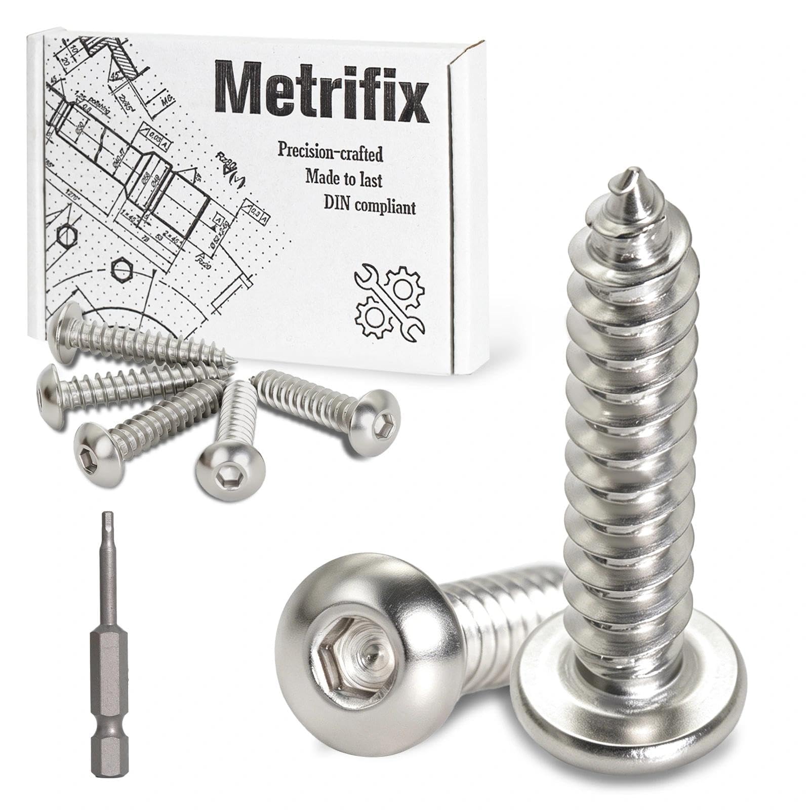 Metrifix 70 PCS Self Tapping Screws M4x35 mm Pan Head Hex Socket