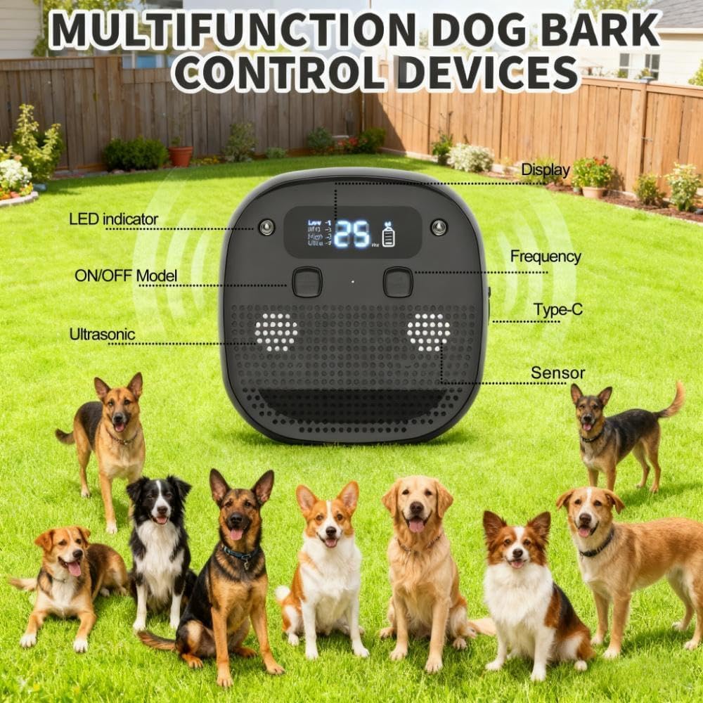 Dispositivos de control de ladridos de perros, dispositivo antiladridos para perros con control remoto, tecnología ultrasónica y de sensor, recargable, modos y frecuencias ajustables, caja de
