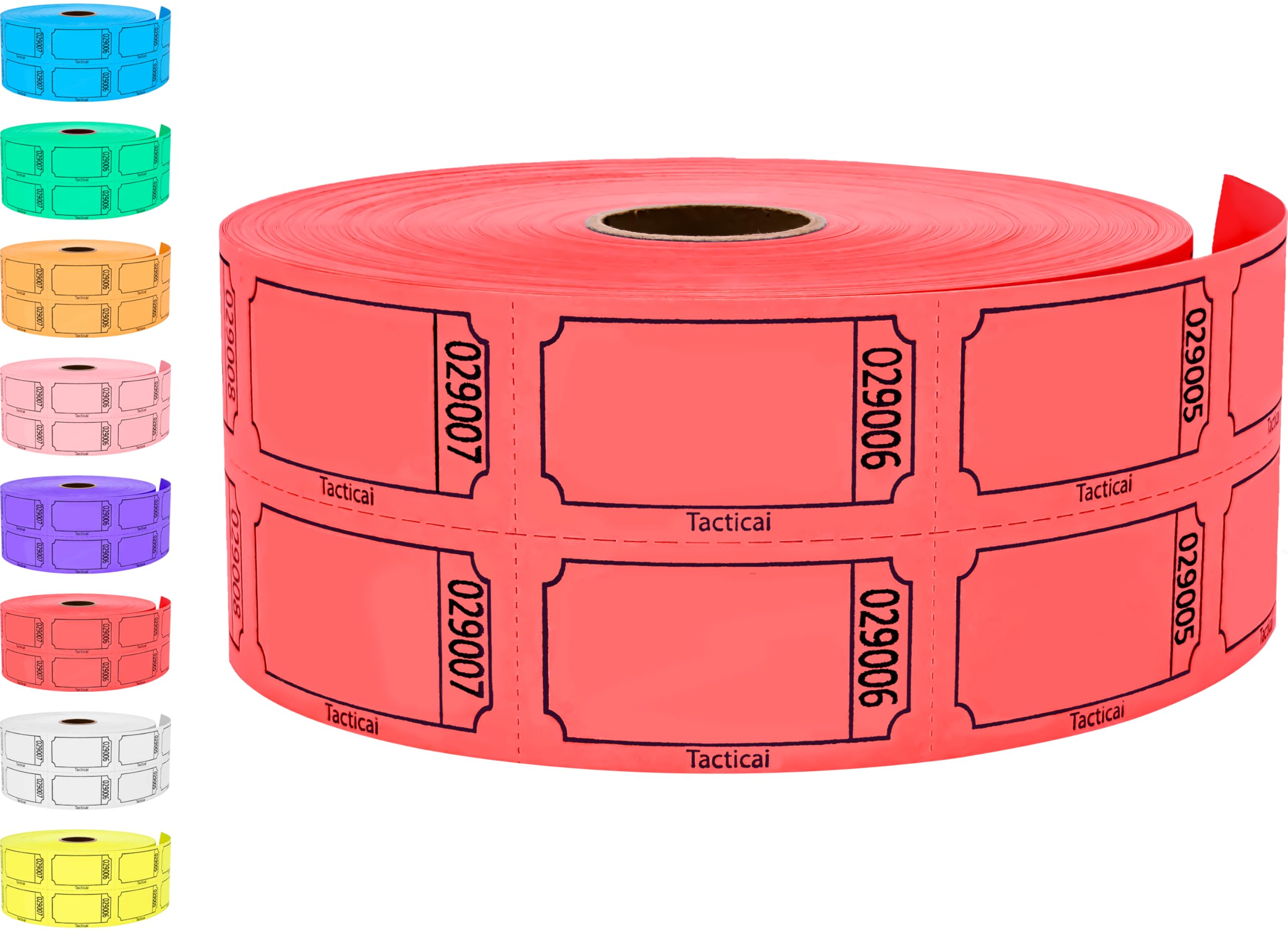 Tacticai 1000 Raffle Tickets, Blank, Red (1 of 8 Colors), Double Roll for Events, Entry, Class Reward, Fundraiser & Prizes