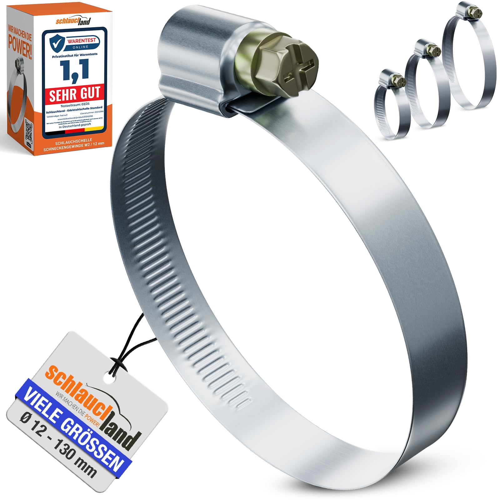 50 Stück SCHLAUCHSCHELLE EDELSTAHL-SCHELLE Ø 40-60mm W2-QUALITÄT Edelstahl INOX V2A 1.4301 | GRÖSSEN 12-120mm & 1/10/20/50/100er Pack | Band 12mm Schnecken-Gewinde Schlauch-Klemme Rohrschelle TOP
