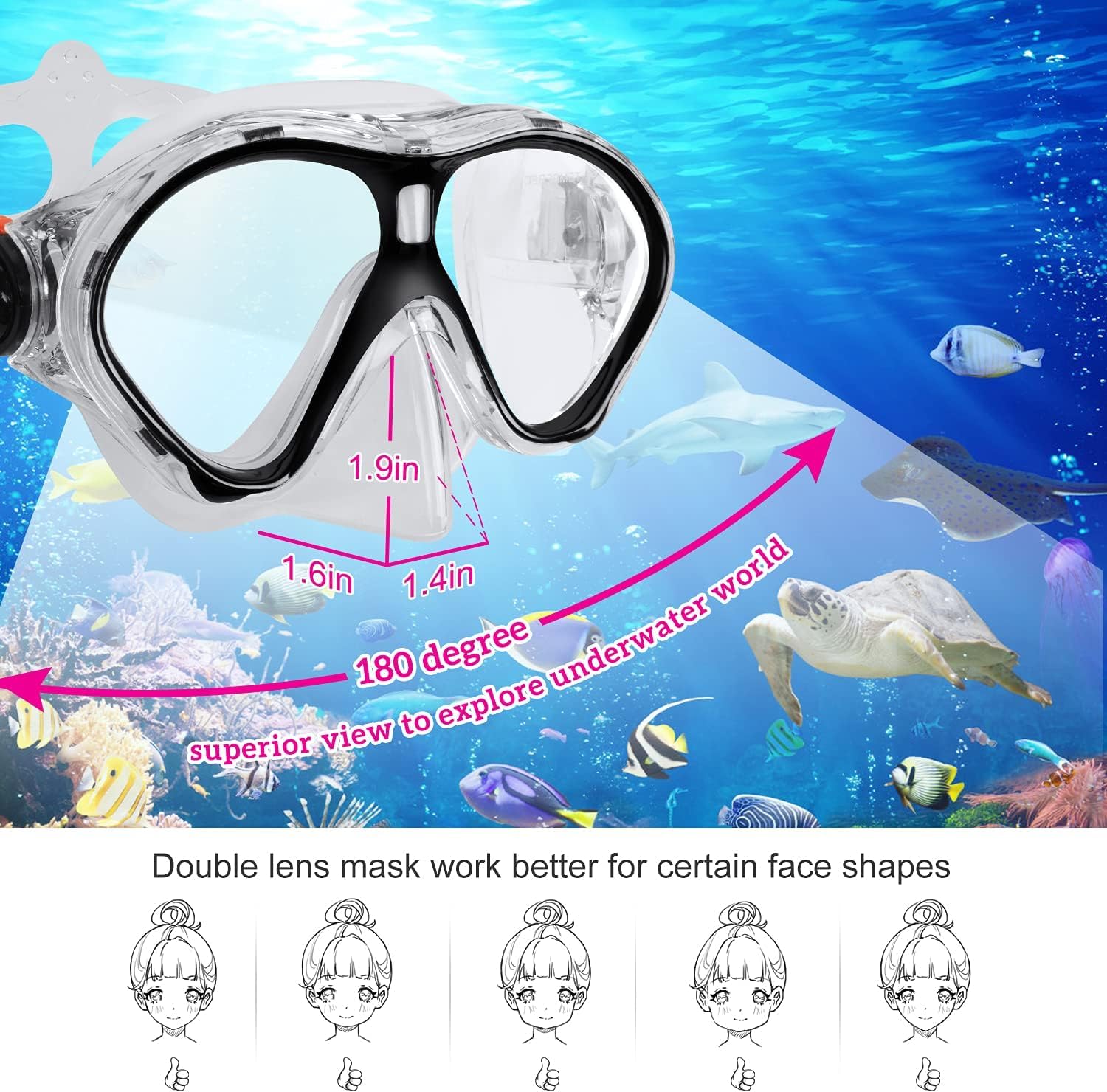 Gintenco Schnorchelset Kinder, Taucherbrille Kinder mit Schnorchel Anti-Fog Panorama-Weitsicht, Anti-Leck schnorchelmaske,Tauchmaske für Schwimmen Schnorcheln 4-16 Jahre