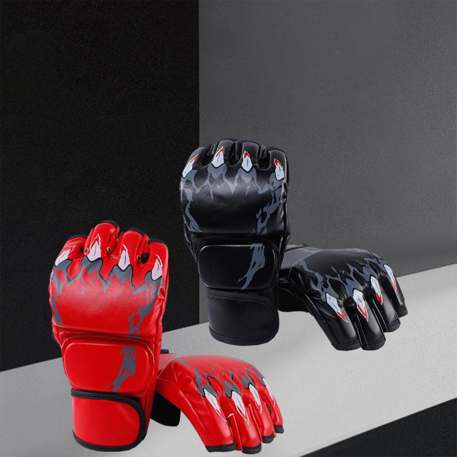 2 Paires de Gants MMA, Sac d'arts Martiaux, Gants de de Boxe Demi-Doigt pour Muay Thai