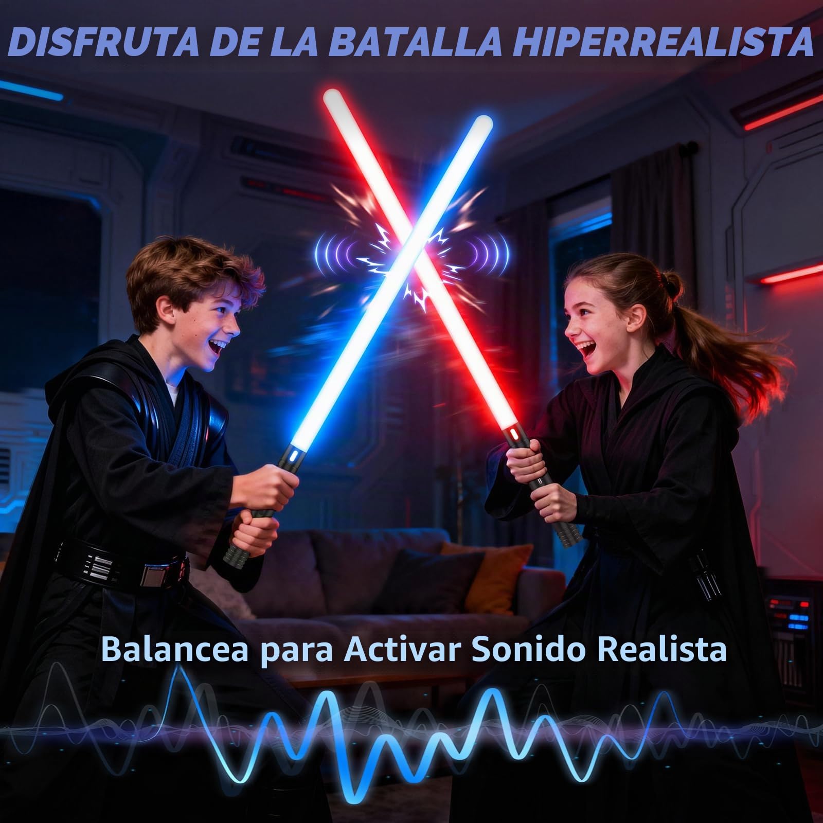 Sable de Luz, 2 En 1 Espada Laser 15 Colores, Espada Láser Recargable con Sonido, Juguetes para Niños y Adultos Halloween Cosplay Guerra de Las Galaxias(60CM 2PC)