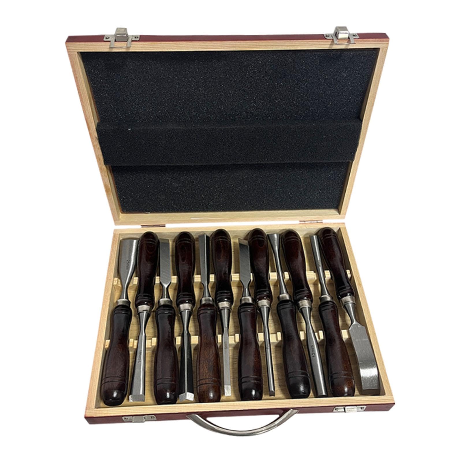 Juego de 121 Herramientas para Tallar Madera, 60 Piezas, Portátil, con Caja de Madera, Color Secuoya