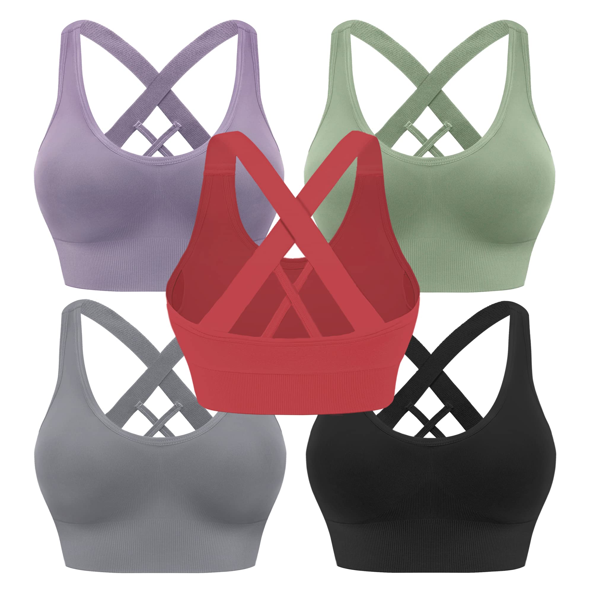 Sports Bras for Women High Impact Cross Back Strappy Bras Cropped Padded Seamless Workout Yoga Bras Set