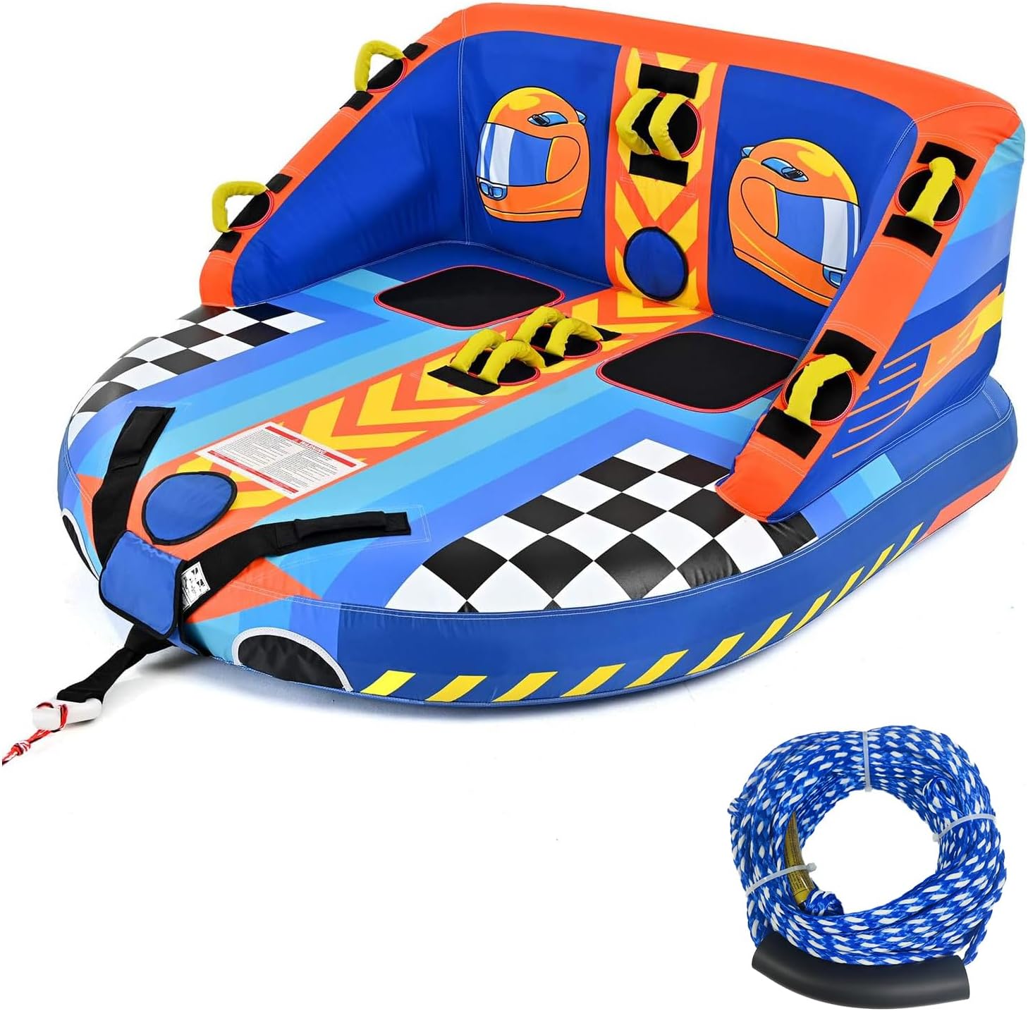 Boat Tube Towable Tubes for Boating: 2 Person Inflatable Water Tube for Boats to Pull - Water Sports Towables for Tubing - Dual Front and Back Tow Points Full Nylon Cover