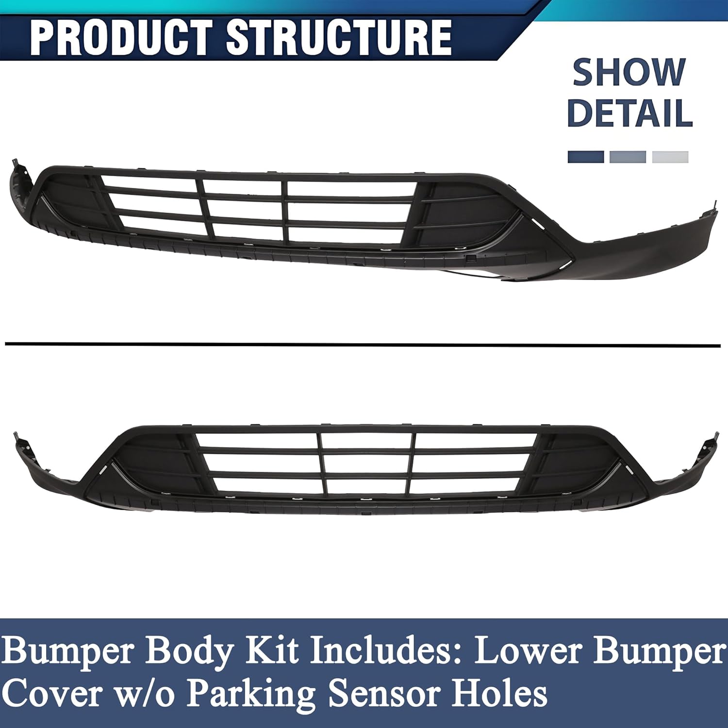 PENSUN Front Bumper Cover Kit for Ford Escape 2017-2019-S SE SEL - Front Bumper Body Kit with Grille, Lower Valance Skid Plate & Fog lights Kit