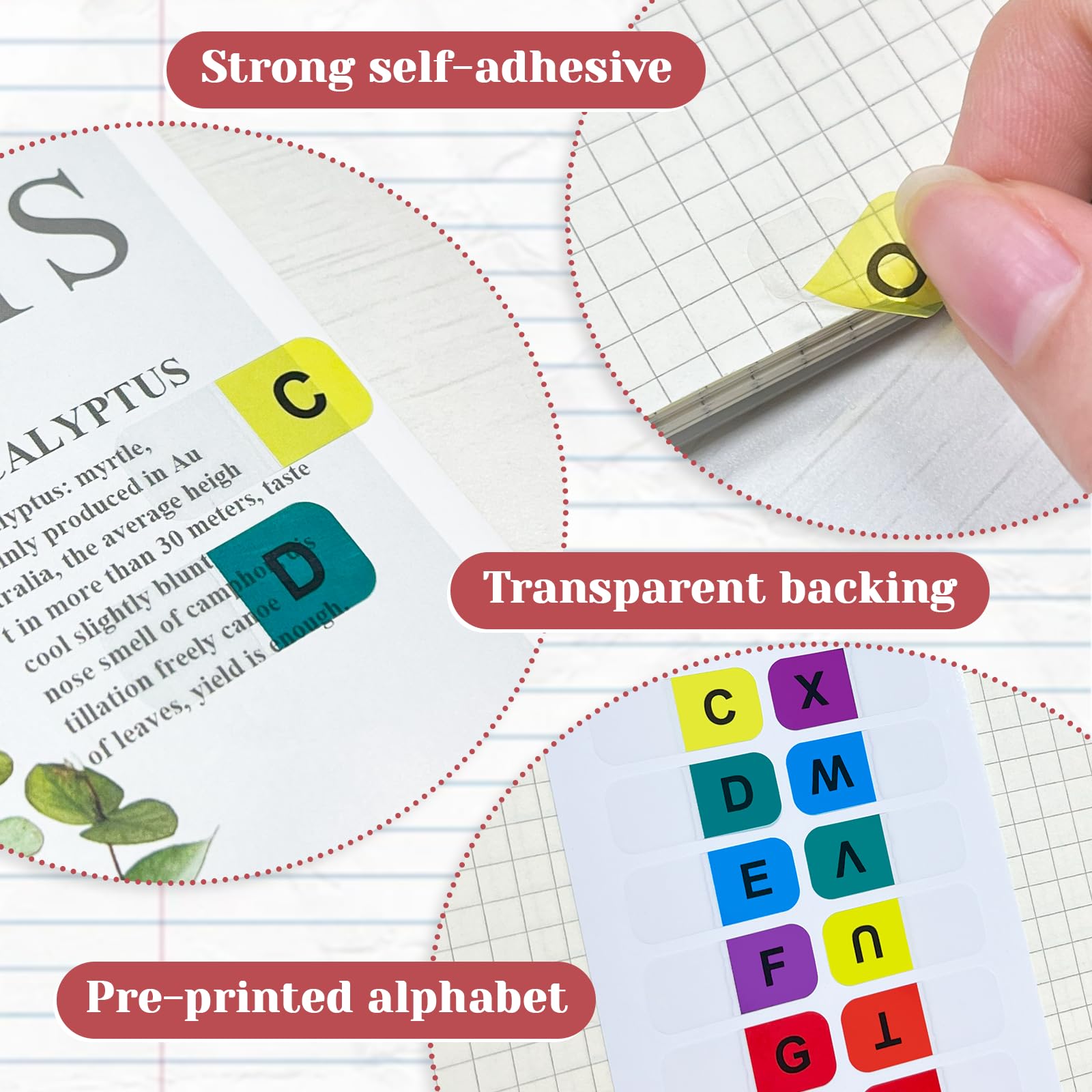 A-Z Sticky Alphabet Index Tabs - 208 Self-Adhesive Letter Tabs For Notebooks, Books, Filing - View #3