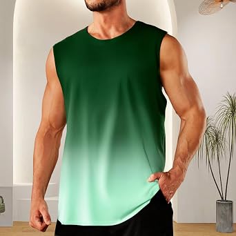 Mens Sleeveless Tank Tops Gradient UV Protection Quick Dry Crew Neck T-Shirt Fashion Workout Muscle Gym Running Shirts