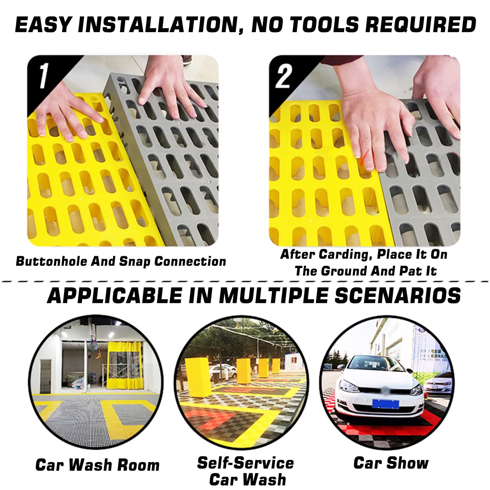 Losas de pavimento encajables, Las Esteras Multicoloras Modulares del Drenaje De Baldosas Que Entrelazan Los 40x40x4cm Fáciles Montan Limpio(Yellow,16 Pieces)
