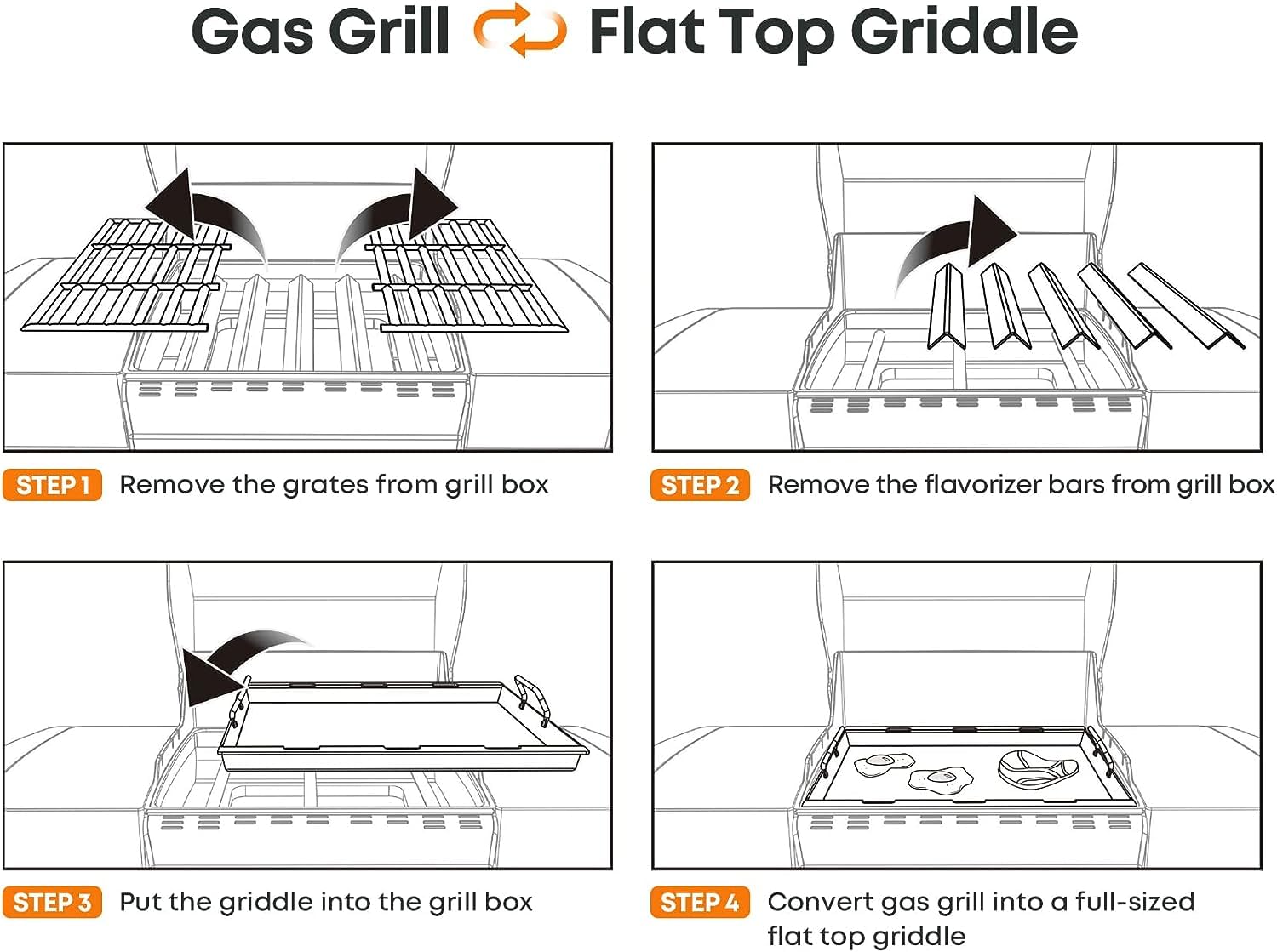 onlyfire Plaque Plancha en INOX pour Barbecue à Gaz Weber Genesis et Genesis II 400 Série, Plaque de Cuisson Pleine Grandeur pour BBQ à Gaz 4 Brûleurs, Accessoire pour Gril à gaz Weber