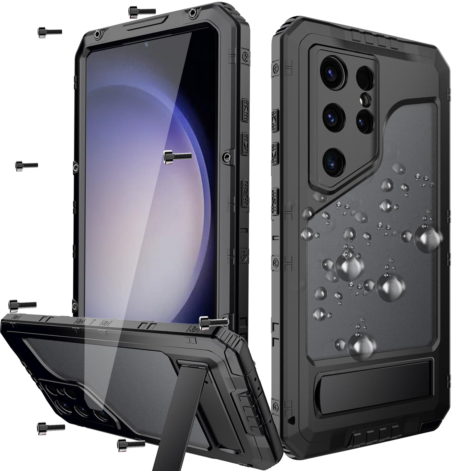 YQODSZ for Samsung Galaxy S24 Ultra Case Waterproof, 360°Full Body Military Rugged Heavy Duty Drop Protection Built in Screen Protector Kickstand IP68 Underwater Metal Case for S24 Ultra Black