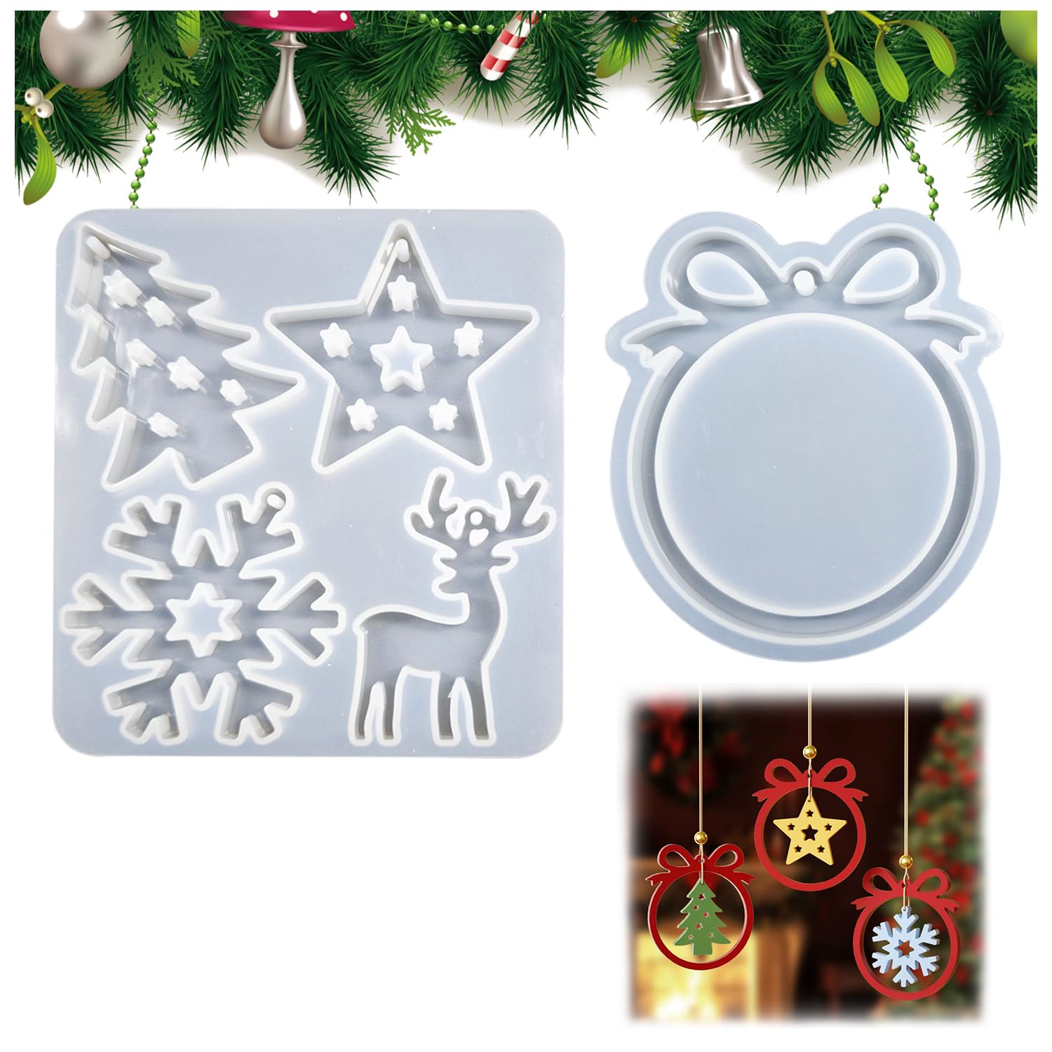 Christmas Silicone Resin Moulds, 2-Piece Set, Snowflake, Elk, Star, Christmas Tree Ornament, Ideal for Epoxy Casting and DIY Craft, Perfect for Resin Christmas Decorations — image 1