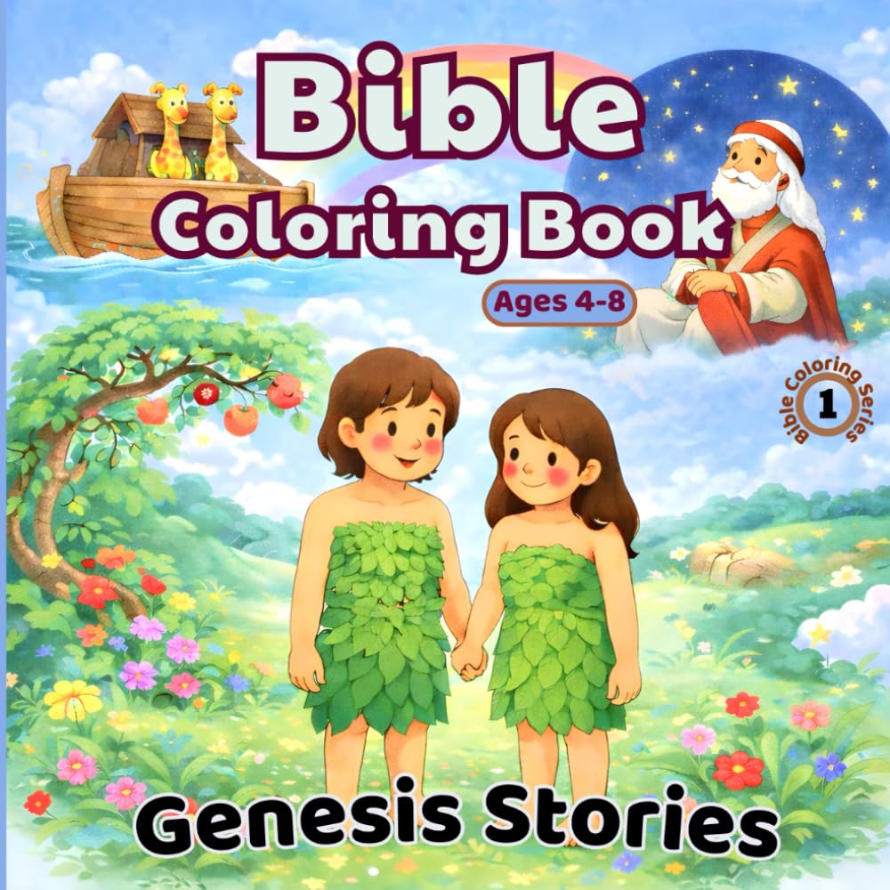 Bible Coloring Book for Kids Ages 4–8: Fun and Easy Genesis Stories Coloring Pages for Boys and Girls | Noah’s Ark, Adam & Eve, Abraham, Joseph and More Bible Adventures