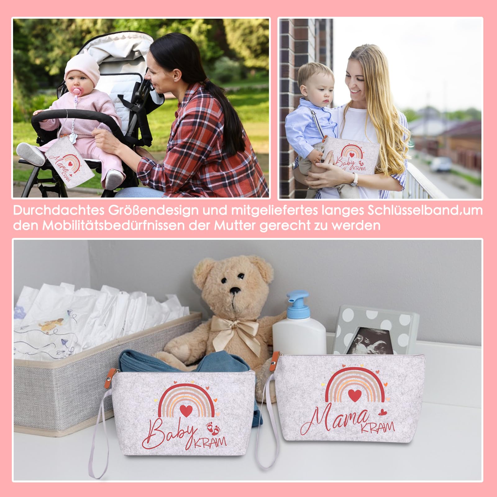 Lot de 2 sacs de clinique en feutre avec fermeture éclair pour futures mamans
