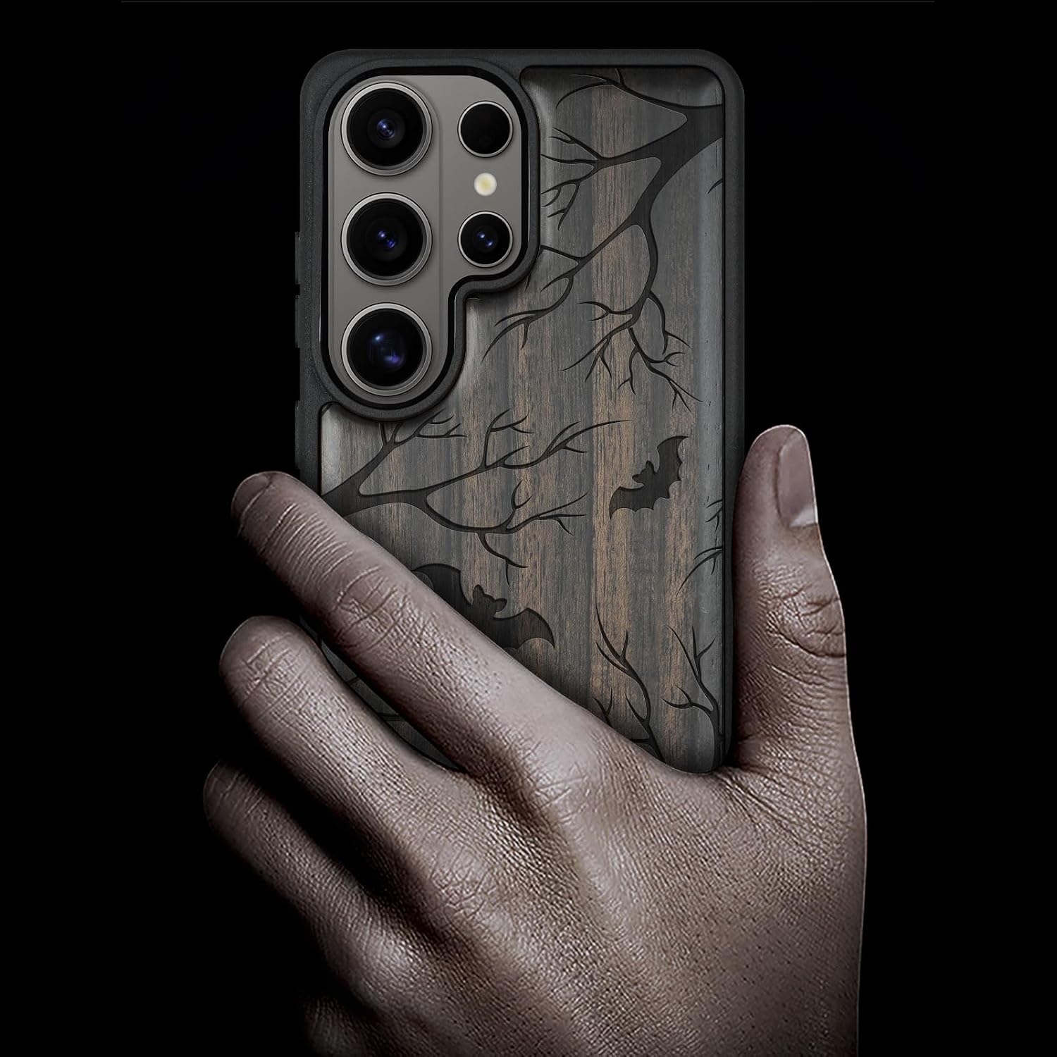 Carveit Magnetic Wooden Case for Samsung Galaxy S26 Ultra Case 2026, TPU Shockproof Cover & Wood Artisan Engraved, Compatible with MagSafe Wireless Chargers (Bats in the Moonlight) Blackwood