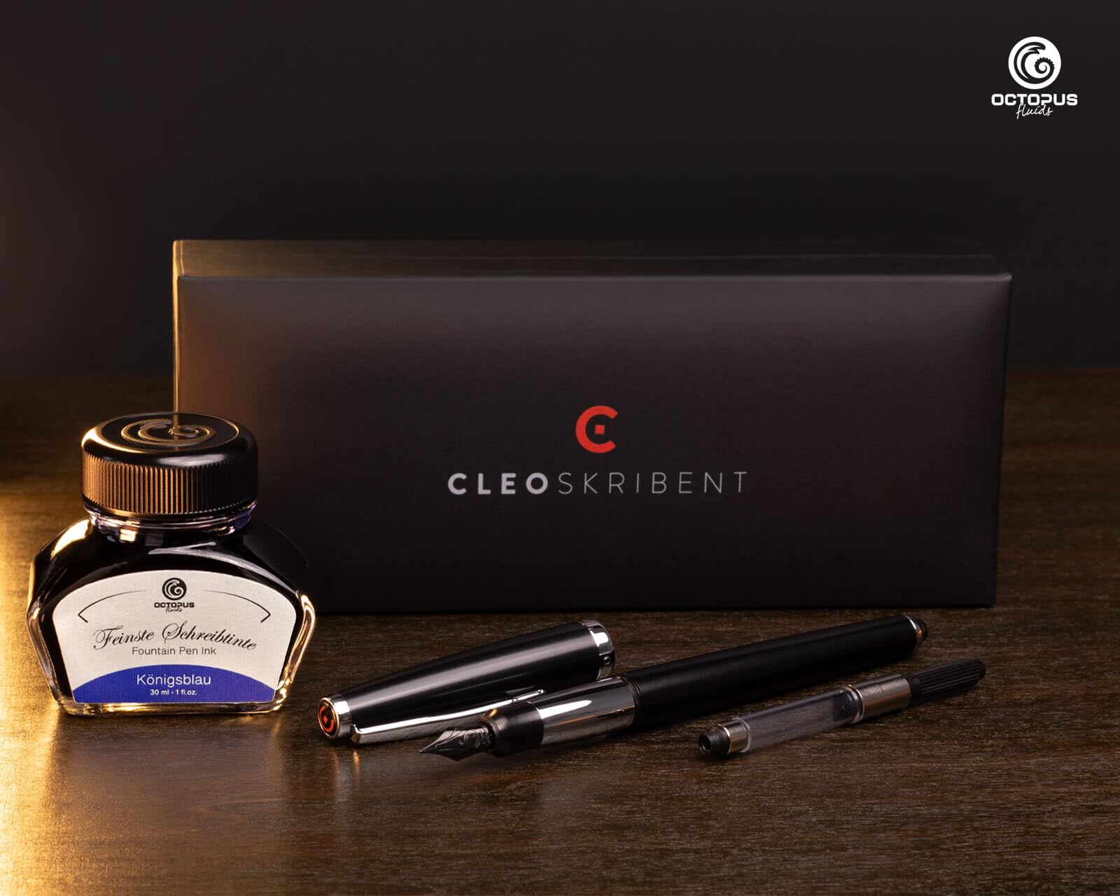 Cleo Skribent Colour zestaw piór wiecznych, kolor czarny, 30 ml atramentu burgundowego