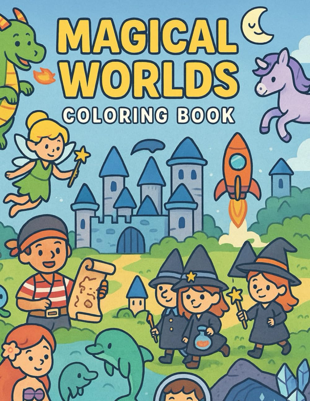 Magical Worlds Coloring Book: Cute Fantasy Adventures for Kids Ages 3–8