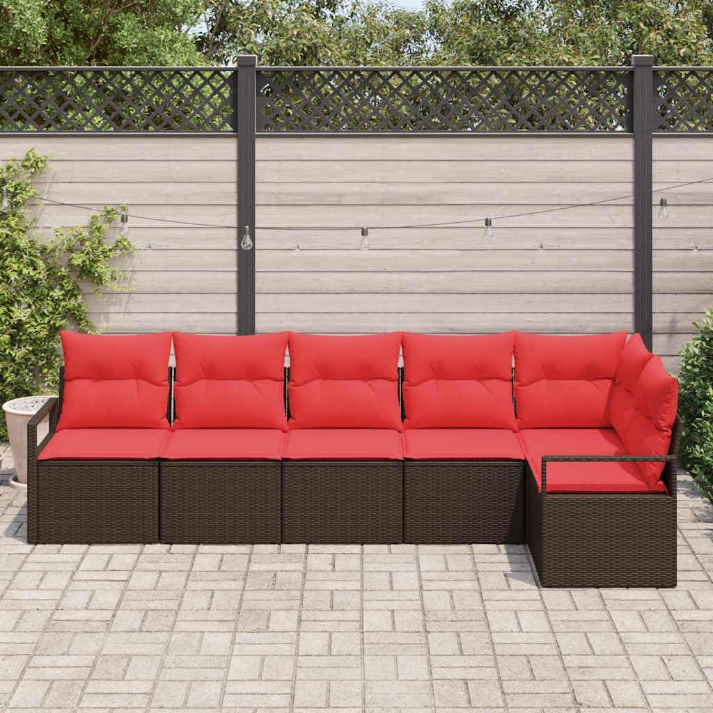 Generisch Gartensofa-Set 6 STK. Braun und Rot Poly-Rattan,Gartensitzmöbel,51.6kg-3355073