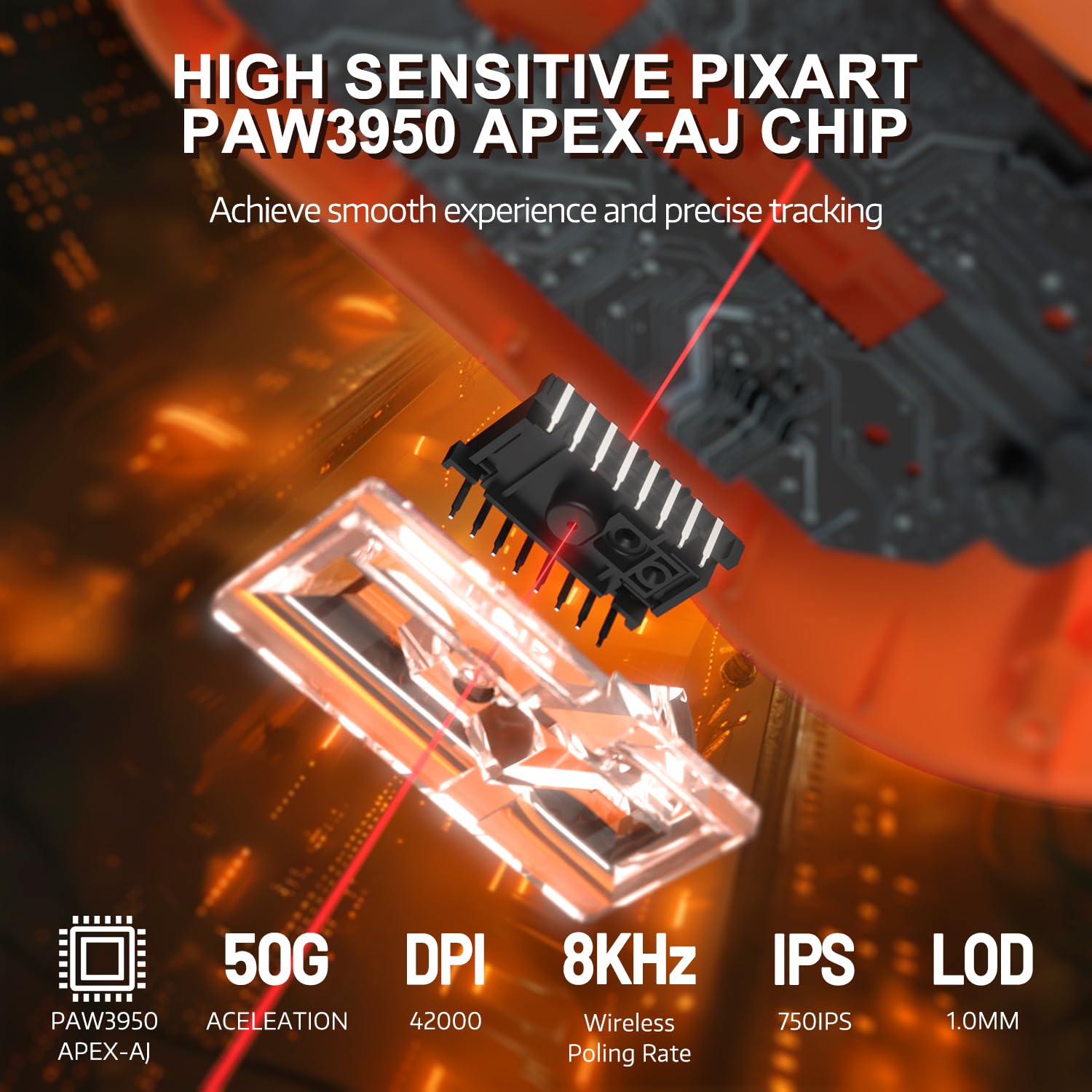 AJAZZ AJ159 APEX Ratón Inalámbrico para Juegos 8K, Base de Carga Magnética con Screen, Sensor Pixart PAW3950,Hasta 42K DPI,56g Ultralight,Interruptor HUANO de 100M Clics,Tri-Modo,para PC/MAC(Naranja)