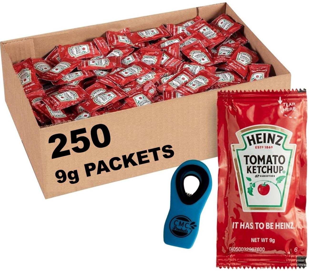 Gift Set: Ketchup Packets (9g) – 250 Count with Spreader and Clip in Convenient Box by CMC Products