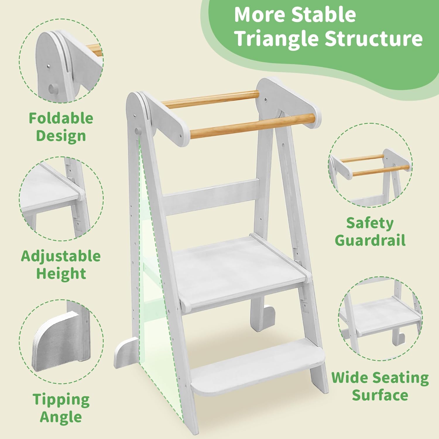 Foldable Toddler Tower 95% Preassembled Kitchen Stool Helper Folding Step Stool for Kids Montessori Toddler Standing Tower with 3 Adjustable Height Helper Tower for Kitchen... 6 Foldable Toddler Tower 95% Preassembled Kitchen Stool Helper Folding Step Stool for Kids Montessori Toddler Standing Tower with 3 Adjustable Height Helper Tower for Kitchen... - Image 4