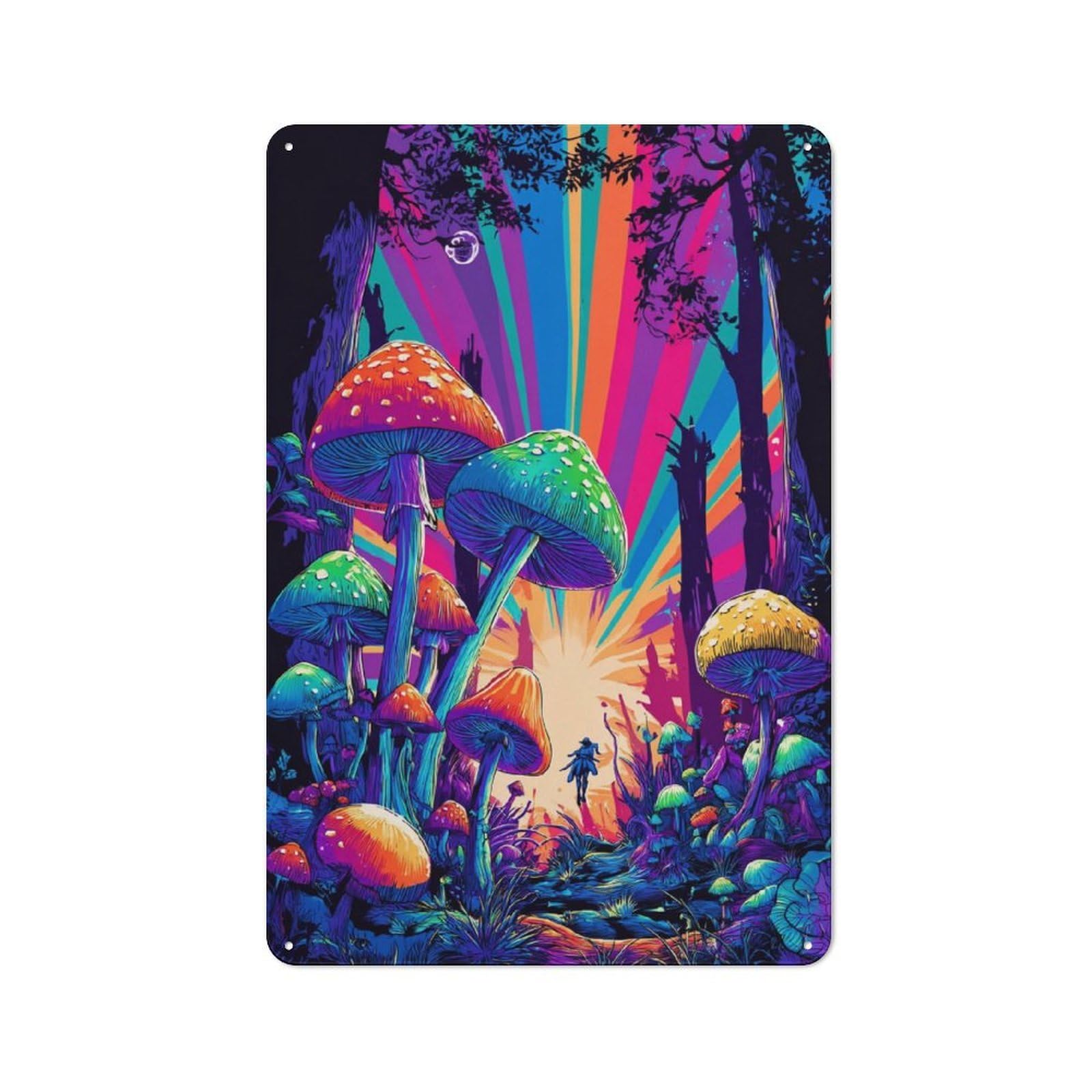 Junmoney Rainbow Mushroom Forest Vintage Tin Sign 30X20cm With For Man Cave Or Games Room, For Games Room Collectors