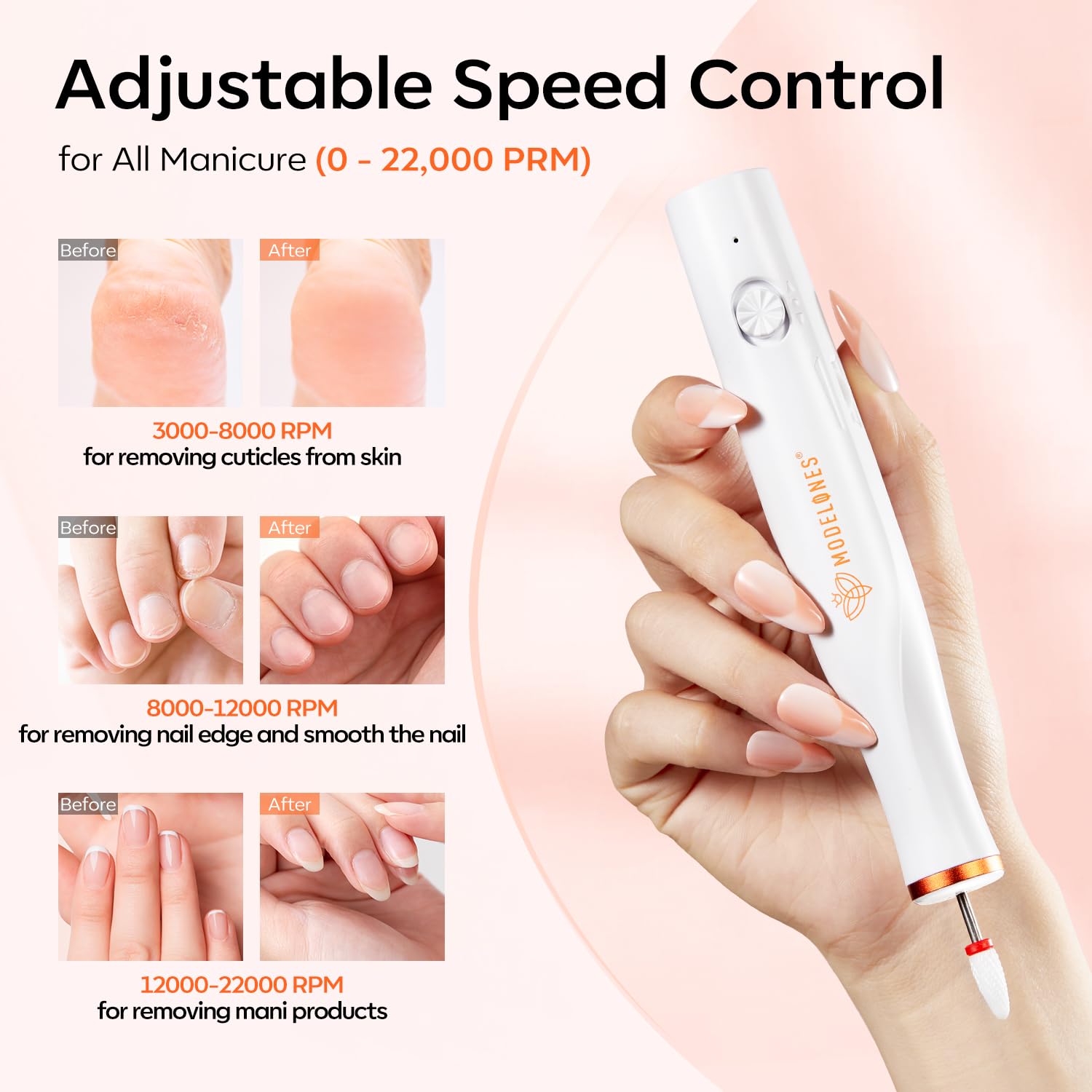modelones Nagelfräser Kabellos, 13 in 1 Fräser für Gelnägel 25000 u/Min, Maniküre und Pediküre Set, LED Licht, Nagelfeile für Gelnägel- Acrylnägel- Nagelformen- Entfernen von Hornhaut Maniküre Set