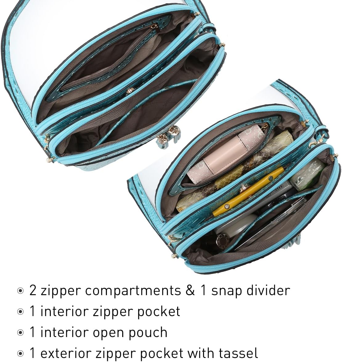 Dasein Women Tassel Zipper Pocket Crossbody Bag Shoulder Purse Fashion Travel Bag with Multi Pockets - Image 5